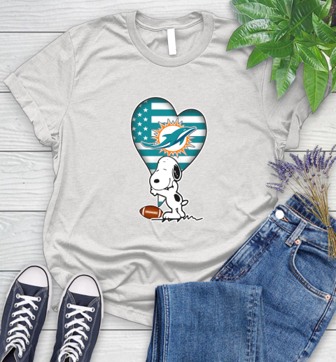 Miami Dolphins NFL Football The Peanuts Movie Adorable Snoopy Women's T-Shirt