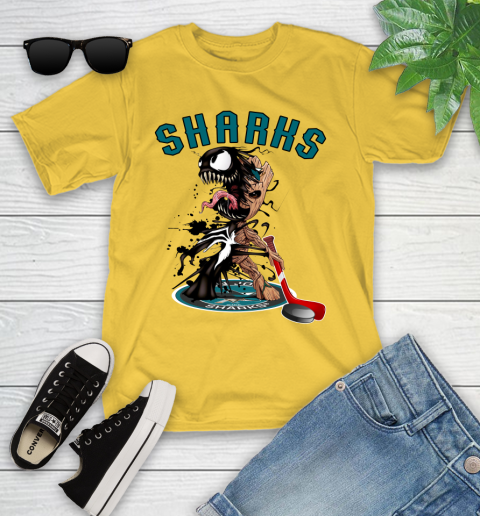 NHL San Jose Sharks Hockey Venom Groot Guardians Of The Galaxy Youth T-Shirt 8