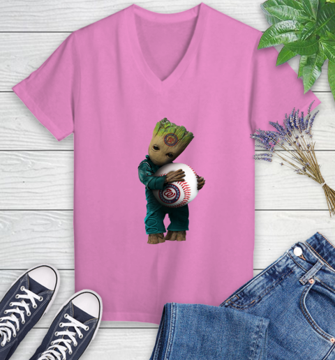 MLB Groot Guardians Of The Galaxy Baseball Sports Washington Nationals Women's V-Neck T-Shirt 14