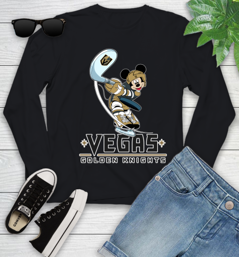 NHL Hockey Vegas Golden Knights Cheerful Mickey Mouse Shirt Youth Long Sleeve