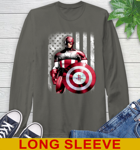 Houston Rockets NBA Basketball Captain America Marvel Avengers American Flag Shirt Long Sleeve T-Shirt 10