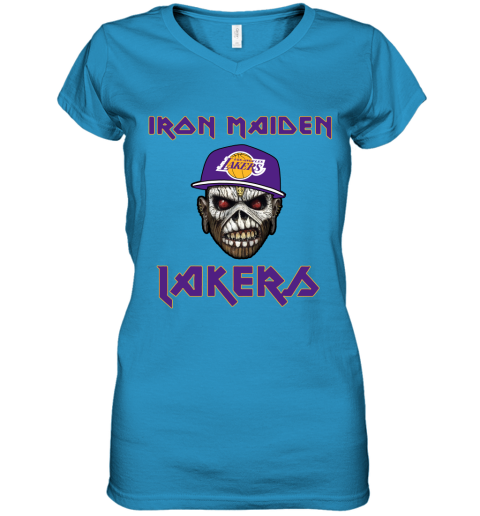 h1ur nba los angeles lakers iron maiden rock band music basketball women v neck t shirt 39 front sapphire