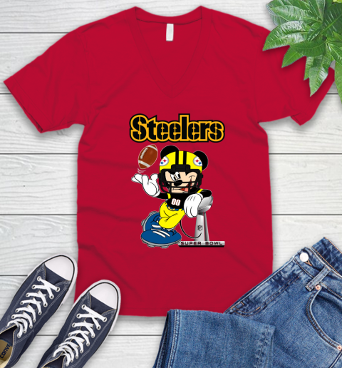 NFL Pittsburgh Steelers Mickey Mouse Disney Super Bowl Football T Shirt V-Neck T-Shirt 8