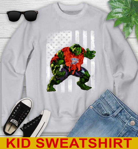 Oklahoma City Thunder Hulk Marvel Avengers NBA Basketball American Flag Youth Sweatshirt 3