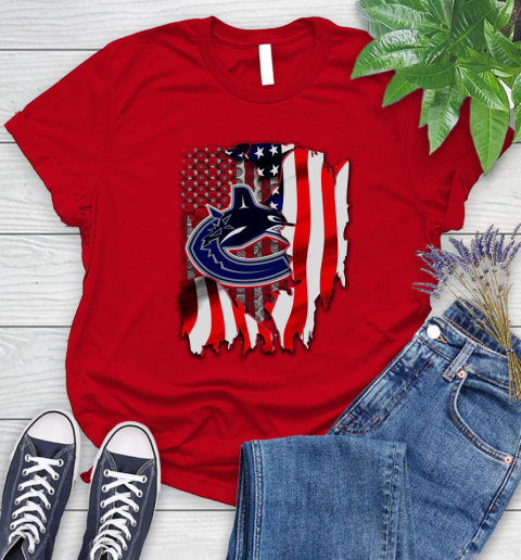 Vancouver Canucks NHL Hockey American Flag Women's T-Shirt 13