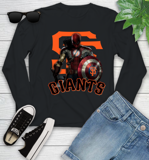 MLB Captain America Thor Spider Man Hawkeye Avengers Endgame Baseball San Francisco Giants Youth Long Sleeve 2