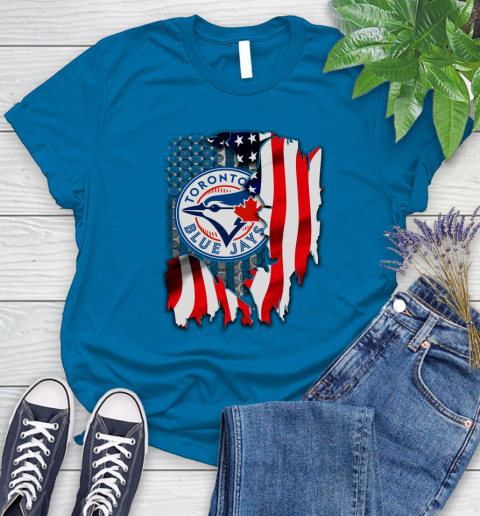 Toronto Blue Jays MLB Baseball American Flag Women's T-Shirt 10