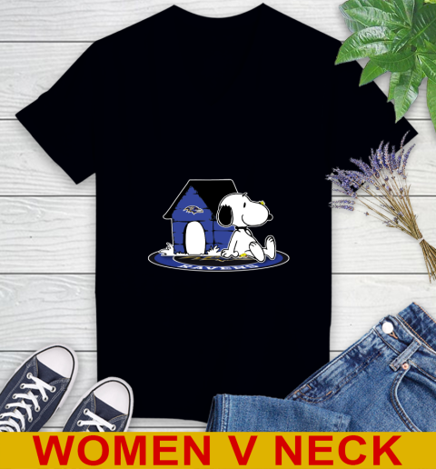 NFL Football Baltimore Ravens Snoopy The Peanuts Movie Shirt Women's V-Neck T-Shirt 2