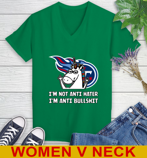 Tennessee Titans NFL Football Unicorn I'm Not Anti Hater I'm Anti Bullshit Women's V-Neck T-Shirt 6