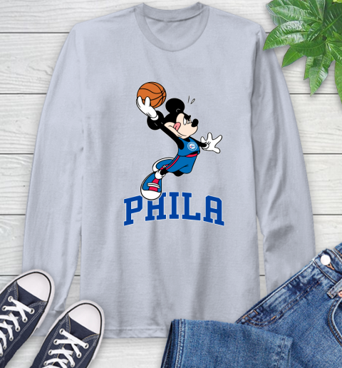 NBA Basketball Philadelphia 76ers Cheerful Mickey Mouse Shirt Long Sleeve T-Shirt 6