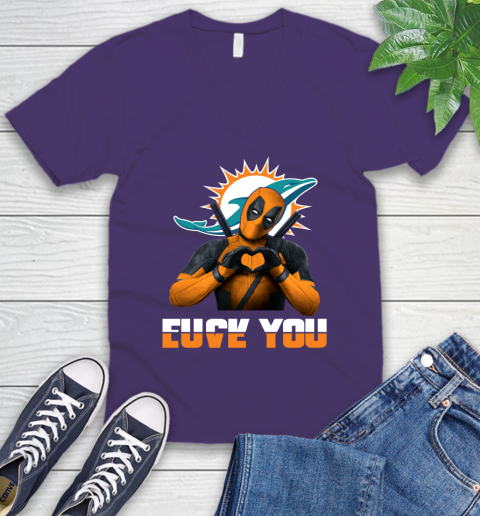 NHL Miami Dolphins Deadpool Love You Fuck You Football Sports V-Neck T-Shirt 9