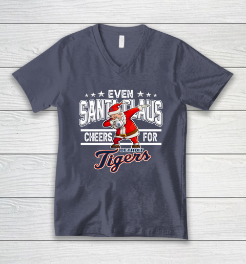 Detroit Tigers Even Santa Claus Cheers For Christmas MLB V-Neck T-Shirt 7