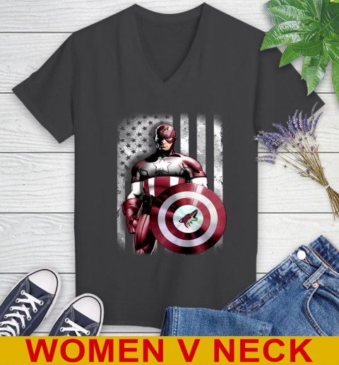 Arizona Coyotes NHL Hockey Captain America Marvel Avengers American Flag Shirt Women's V-Neck T-Shirt 8
