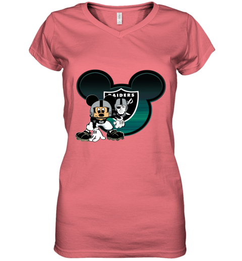NFL Oakland Raiders Mickey Mouse Disney Football T Shirt X7C6Plmq1r5 women v neck t shirt 39 95 151514 front coral