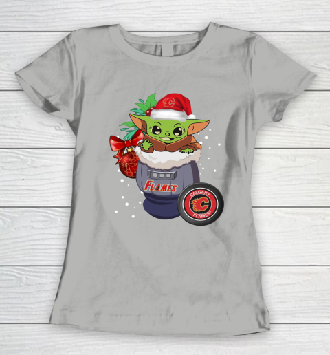 Calgary Flames Christmas Baby Yoda Star Wars Funny Happy NHL Women's T-Shirt 11