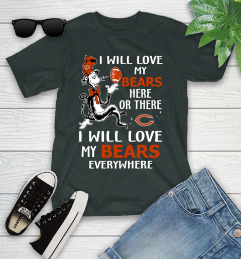 NFL Football Chicago Bears I Will Love My Bears Everywhere Dr Seuss Shirt Youth T-Shirt 5