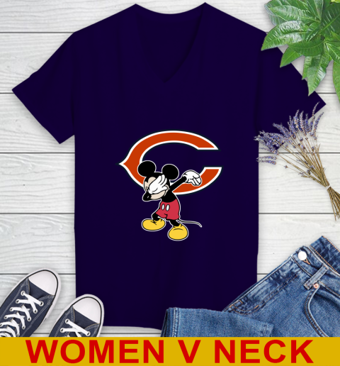 Chicago Bears NFL Football Dabbing Mickey Disney Sports Women's V-Neck T-Shirt 4