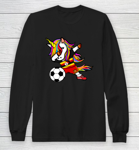 Funny Dabbing Unicorn Uganda Football Ugandan Flag Soccer Long Sleeve T-Shirt