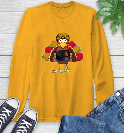 Ottawa Senators Turkey Thanksgiving Day Long Sleeve T-Shirt 3