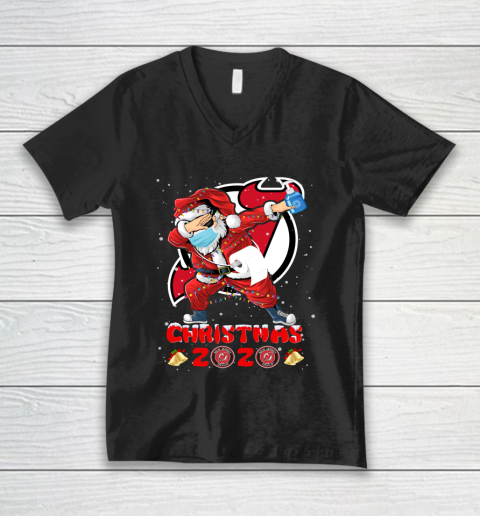 New Jersey Devils Funny Santa Claus Dabbing Christmas 2020 NHL V-Neck T-Shirt