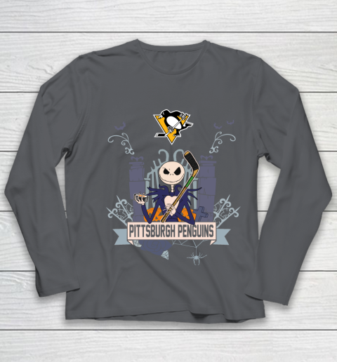 NHL Pittsburgh Penguins Hockey Jack Skellington Halloween Youth Long Sleeve 6