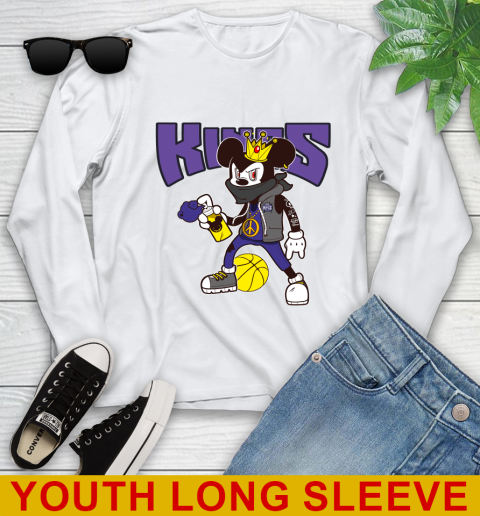 Sacramento Kings NBA Basketball Mickey Peace Sign Sports Youth Long Sleeve