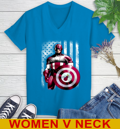Miami Heat NBA Basketball Captain America Marvel Avengers American Flag Shirt Women's V-Neck T-Shirt 7