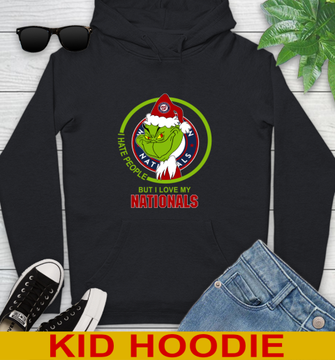 Washington Nationals MLB Christmas Grinch I Hate People But I Love My Favorite Baseball Team Youth Hoodie 2