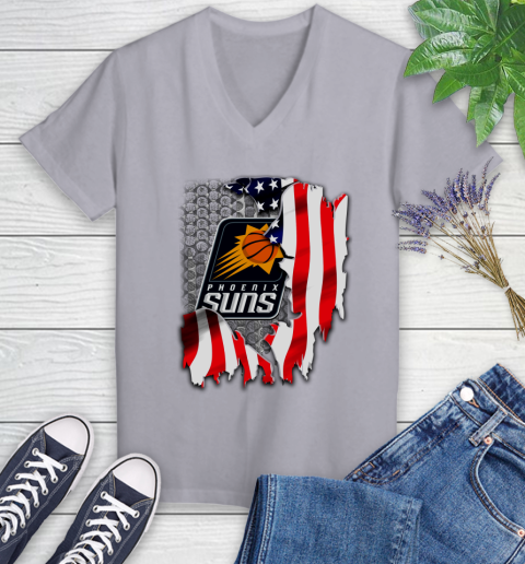 Phoenix Suns NBA Basketball American Flag Women's V-Neck T-Shirt 4