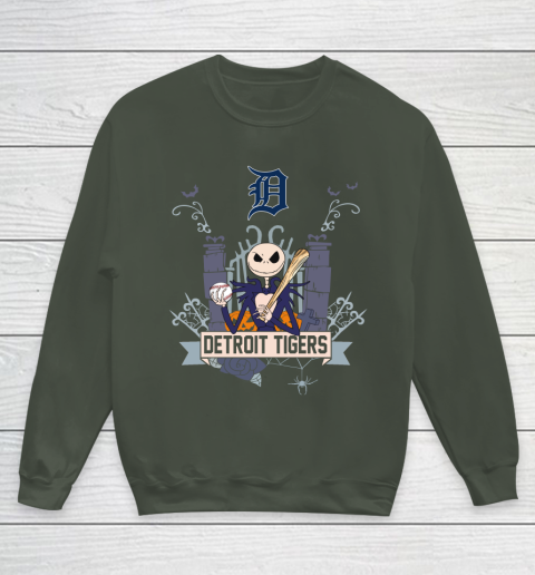 MLB Detroit Tigers Baseball Jack Skellington Halloween Youth Sweatshirt 8