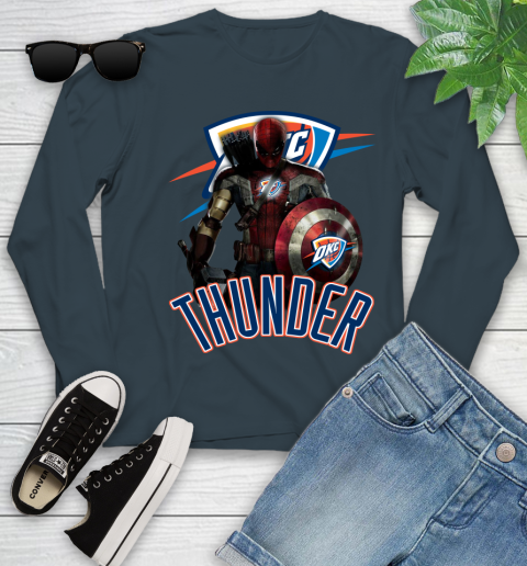 Oklahoma City Thunder NBA Basketball Captain America Thor Spider Man Hawkeye Avengers Youth Long Sleeve 8