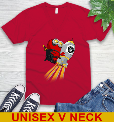 NFL Football Oakland Raiders Deadpool Minion Marvel Shirt V-Neck T-Shirt 6