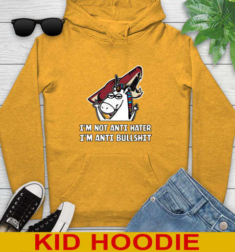 Arizona Coyotes NHL Hockey Unicorn I'm Not Anti Hater I'm Anti Bullshit Youth Hoodie 3
