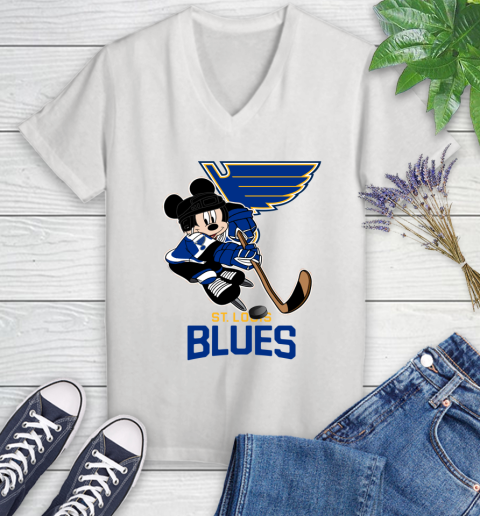 NHL St.Louis Blues Mickey Mouse Disney Hockey T Shirt Women's V-Neck T-Shirt