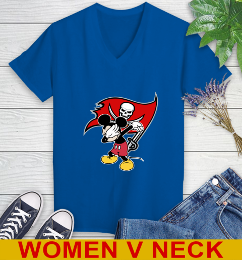 Tampa Bay Buccaneers NFL Football Dabbing Mickey Disney Sports Women's V-Neck T-Shirt 11