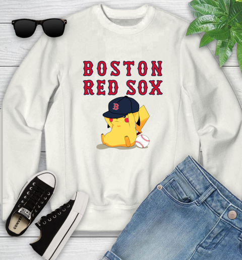 MLB Pikachu Baseball Sports Boston Red Sox Youth Sweatshirt