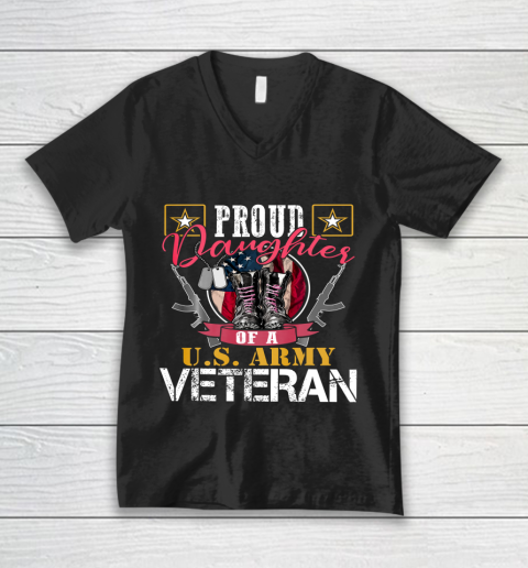 Veteran Shirt Vintage Proud Daughter Of A U S Army Veteran Gift Mom Dad V-Neck T-Shirt