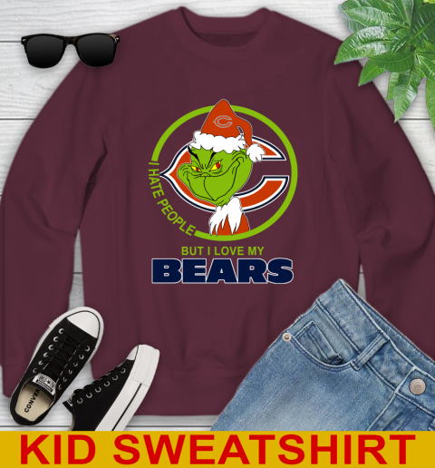 Chicago Bears NFL Christmas Grinch I Hate People But I Love My Favorite Football Team Youth Sweatshirt 5
