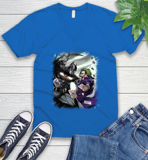 Baltimore Ravens NFL Football Batman Fighting Joker DC Comics V-Neck T-Shirt 6