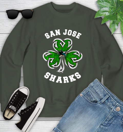NHL San Jose Sharks Three Leaf Clover St Patrick's Day Hockey Sports Youth Sweatshirt 9