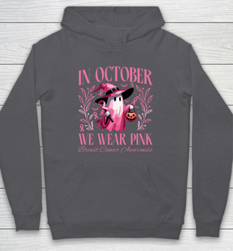 In October We Wear Pink Witch Ghost Pumpkin Breast Cancer Hoodie 4