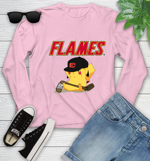 NHL Pikachu Hockey Sports Calgary Flames Youth Long Sleeve 10