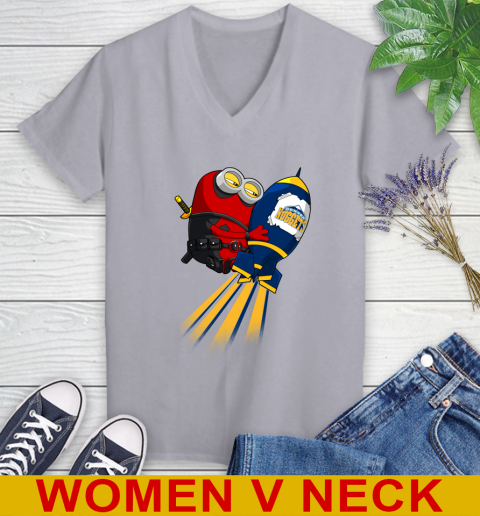 NBA Basketball Denver Nuggets Deadpool Minion Marvel Shirt Women's V-Neck T-Shirt 4