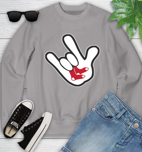 Boston Red Sox MLB Baseball Mickey Rock Hand Disney Youth Sweatshirt 4