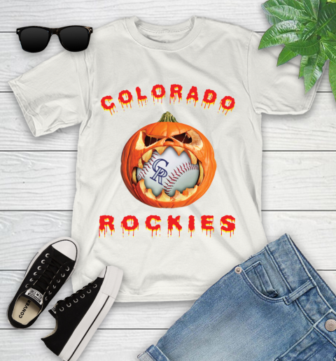 MLB Colorado Rockies Halloween Pumpkin Baseball Sports Youth T-Shirt