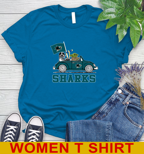 NHL Hockey San Jose Sharks Darth Vader Baby Yoda Driving Star Wars Shirt Women's T-Shirt 7