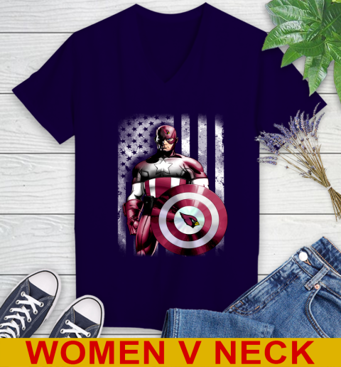 Arizona Cardinals NFL Football Captain America Marvel Avengers American Flag Shirt Women's V-Neck T-Shirt 3