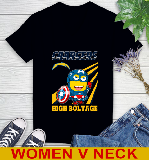 NFL Football Los Angeles Chargers Captain America Marvel Avengers Minion Shirt Women's V-Neck T-Shirt