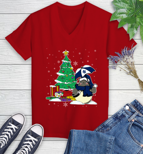 Toronto Maple Leafs NHL Hockey Cute Tonari No Totoro Christmas Sports Women's V-Neck T-Shirt 11