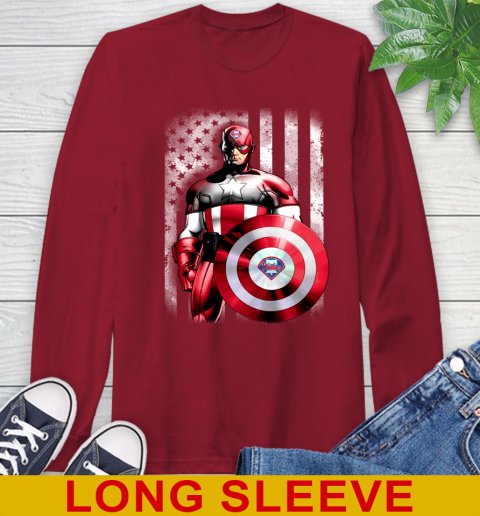 Philadelphia Phillies MLB Baseball Captain America Marvel Avengers American Flag Shirt Long Sleeve T-Shirt 9